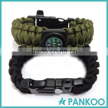 2016 Hot selling Paracord survival bracelets for outdoor adventures,have compass,flint,wristle and knife