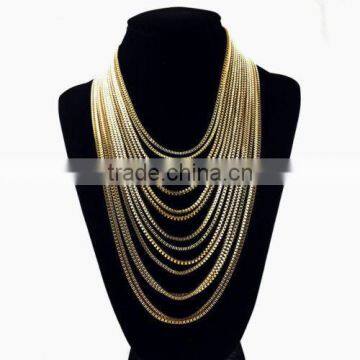 Vintage Classic Multi layer Gold Chain Bib Chunky Choker Necklace Pendant Jewelry