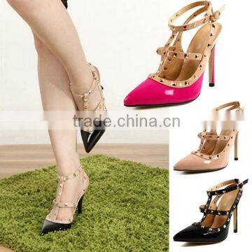 Free shipping Women's 11cm High Heel Belt With Rivets Pumps Wedding Summer Shoes