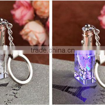 Express 3D laser crystal glass keychains with ring for promotional gift (R-2311)