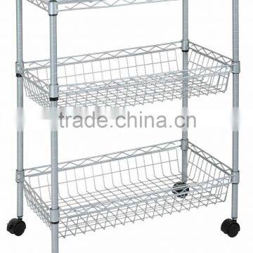 RH-HZM35-06014 movable three layers metal wire shelf Wire shelving rack 550*330*850mm commodity shelf wire mesh cart