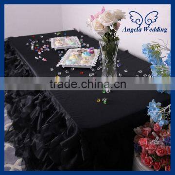 CL010M Wholesale custom made cheap black ruffled curly willow table cloth table cloth