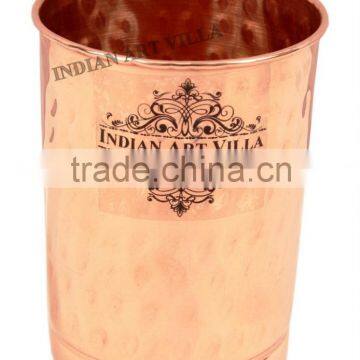 Indian Art Villa 4.0" X 2.8" Pure Copper Hammered Glass 300 ML Good Health Benifit Yoga Ayurveda