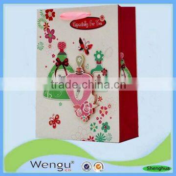 Custom latest design glitter gift 3D PAPER BAG for wrapping with ribbon handle supplier and manufacture