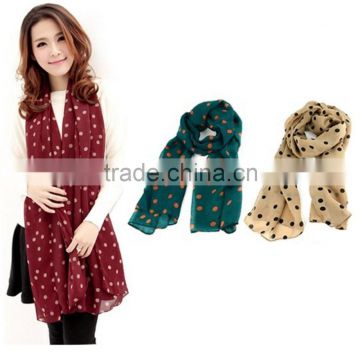 Women Grid Polka Dot Pattern Long Chiffon Soft Silky Wrap Shawl Scarves