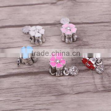 Jewelry Antique Silver Bead Charm European Flower Enamel Bead Mix Color Crystal Fit Bracelet