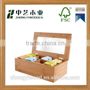 china factory selling decorative wooden tea bags chest storage gift box with clear lid