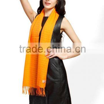 Women Squard Jacqaurd Cashmere Scarf, Ladies Fashion Orange Jacqurad scarf