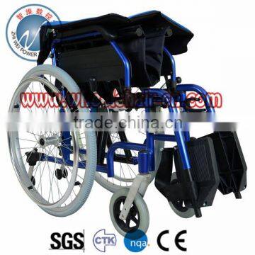 Shiny Blue Aluminum Folding manual wheelchair mobility wheelchair