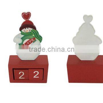 Wooden snowman calendar with heart shaped hat on topdesk decoration xmas gifts for home decoration snowman kalendar