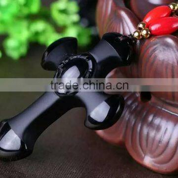 Hot trendy obsidian cross pandent necklace