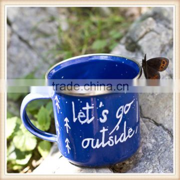 Outdoors 8cm 9cm 10cm enameled steel cup camping enamel mug with blue speckled