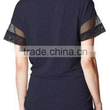 2016 Short Mesh Sleeve Top With Knotted Front Office In United States (USA)Small Minimum photo-3