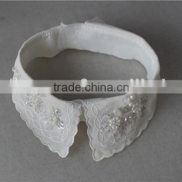 white detachable collar with crystal sequins and pearls, beaded collars for lady garments