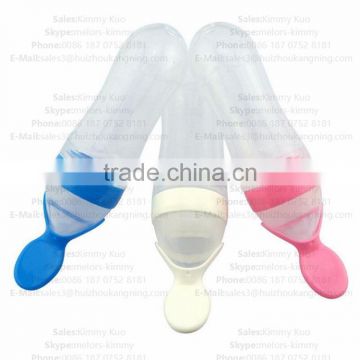 wholesale Silicone baby feeding bottle with spoon Silicone babies feeder