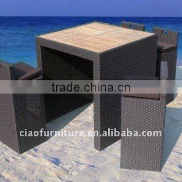 Wholesale Modern Wooden Top Rattan Base Bar Table and Chairs photo-5
