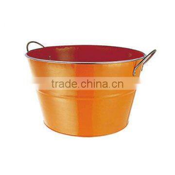 Orange Round Galvanized Steel & Power Coating Beverage/beer Ice Bucket With Handle Metal Wash Tub