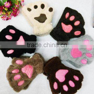 Warming animal cat paw plush gloves