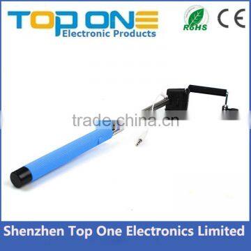 Wholesale colorful cable take pole selfie stick with cable for iphone and Android Smart phone