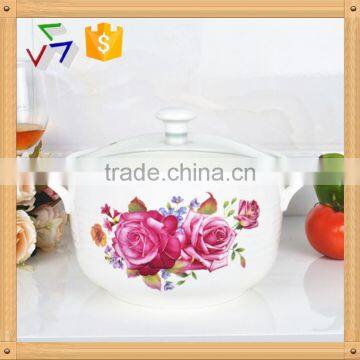 8"ceramic Round Microwave Oven Pot With Glass Lid