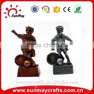 Custom high quality polyresin gold and silver football trophy statue for children