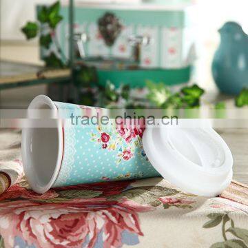 12oz Pink Flower Design Ceramic Double Wall Tumbler photo-5
