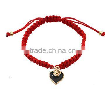 Enamel Gold Heart Charm Handwoven Bracelet Adjustable Braided Macrame Bracelet Promotional Friendship Bracelet