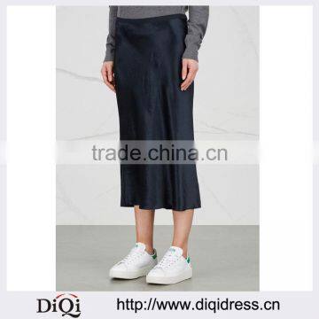 Wholesale Women Apparel Elasticated Waist Midnight Blue Satin Slip Skirt(DQE0360SK)