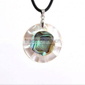 2017 hollow round mosaic pendant necklace pure handmade caved abalone shell necklace women shell leather necklace