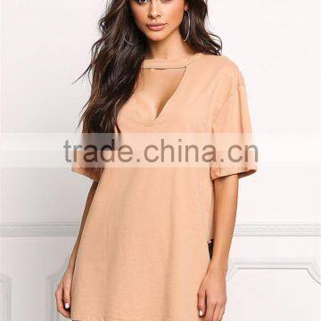 MGOO Fashion Custom Made 95% Cotton 5% Spandex 220g Nude V Cut Out Side Lace Up Shirts Tunic Tops photo-6