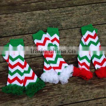 Hot Sale Christmas Style Chevron Design Baby Infant Leggings With Ruffle Winter Toddlers Leg Warmer