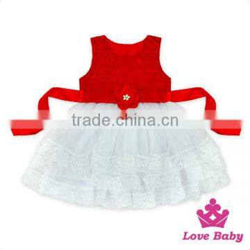 52SQG056 Lovebaby Baby Girls Party Wear TUTU Dress Sleeveless 3 Layers Yarn With Flowers Kids Frock