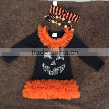 kids Halloween dress girls boutique dress girls chiffon ruffle dress sequin pumpkin dress jack-o-lantern dress girls party dress