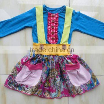 2015 New Product Baby Dress Suit Long Sleeve Top and Pocket Suspender Skirt YW-010 photo-2