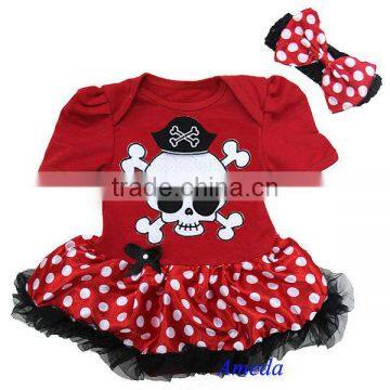 Newborn Baby Red Polka Dots Pirate Bodysuit Romper Pettiskirt Headband NB-18M