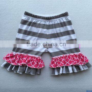 Wholesale gray striped with red ruffle baby shorts boutique kids summer cotton knitted icing shorts clothes