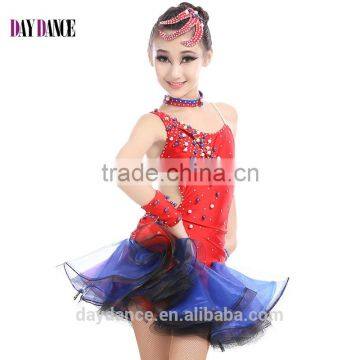 Girl Fashion Rhinstone Open Back Sexy Latin Dance Dress Children Kids Samba Tango Salsa Performance Dresses