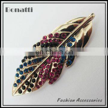 hot sale leaf shape brooch with shiny crystal