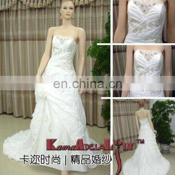 EB257Ruffle taffeta embridery beading wedding gown