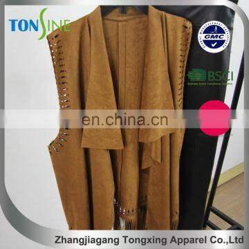 Hot New Products for 2016 no Sleeve Ladies Suede Coat photo-2