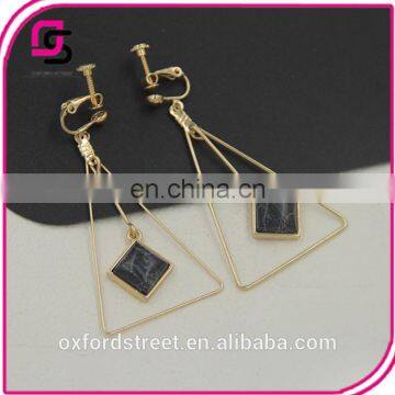 Europe and the United States Fashion Jewelry Triangle Synthetic Green Pine Natural Stone Long Earrings photo-4
