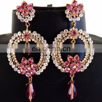 PARTY WEAR VICTORIAN EARRINGS- WHOLESALE PINK VICTORIAN EARRINGS-IMITATION RHINESTONE EARRINGS