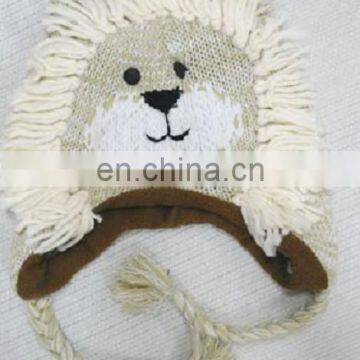 Hand knitted winter animal hat pattern-lion