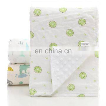 Cartoon Printed 2 Layers Breathable Cotton Backing Minky Dot Baby Blanket photo-2