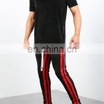 DiZNEW 2019 Wholesale High Quality Usa 2 Front Zip Pockets 2 Back Pockets Men Red Track Jeans Pants With Stripe photo-6