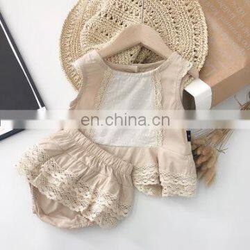 Baby and children's clothing summer children's western style  women's lace sleeveless shorts  two fashionable suits