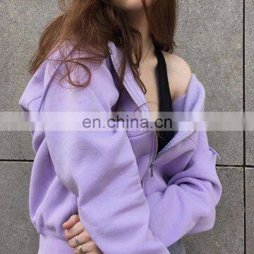 Custom Logo Women's Crop Top Long Sleeve Sweatshirts Zip Jacket Hoodies photo-4