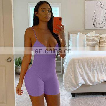2020 New Arrivals Women Sexy Sling Jumpsuit Ladies Fashion Bodycon Solid Color Playsuit Women Sportswear Jumpsuit photo-3