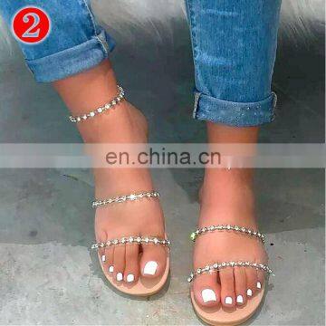 Fashion Shoes Outdoor Diamond Rhinestone Casual Slides Flat Rubber Soled Female Sexy Slippers Women's Summer Sandals photo-3