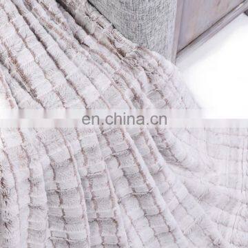 Luxury Warm Back Printed Cutting Brush pv Gray Faux Fur Winter Throw Blanket With White Micro Mink photo-6